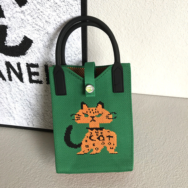 Women's Mobile Cat Knitted Portable Storage Korean Handbags