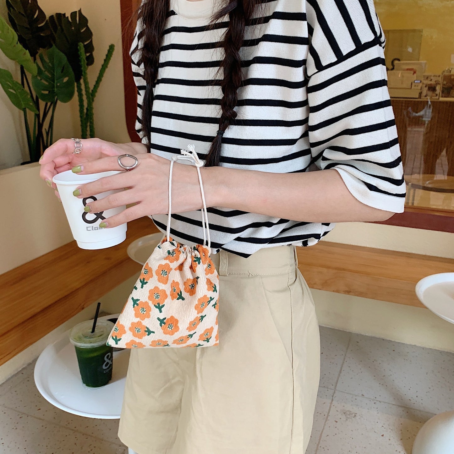 Drawstring Pocket Cute Cloth Female Organizing Bags