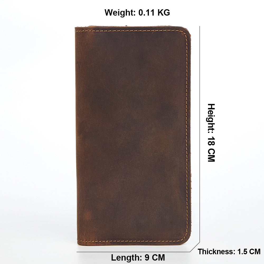 Men's Leather For Man Retro Crazy Horse Long Card Holder