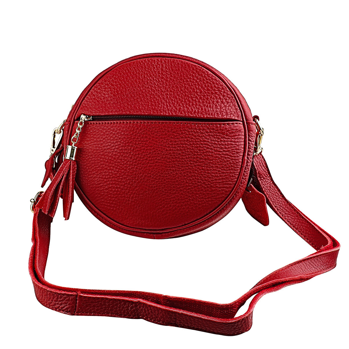 Women's First Layer Leather Trendy Storage Round With Shoulder Bags
