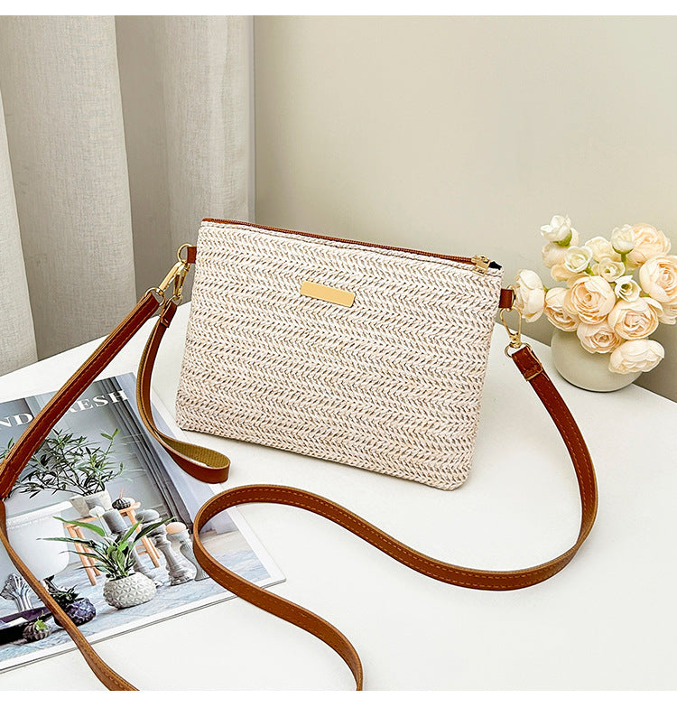 Women's Solid Color Straw Fashion Beach Women's Messenger Bag