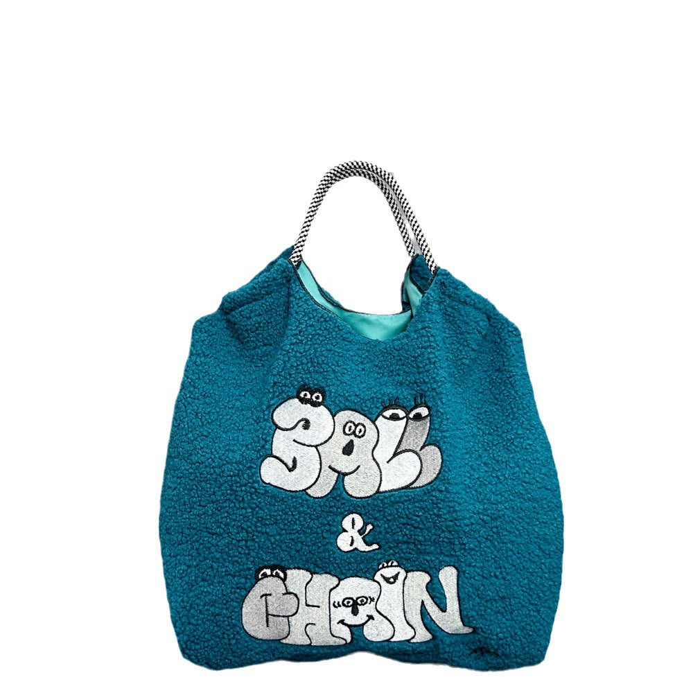 Embroidered Plush Green Shopping Simple Commute Women's Shoulder Bag