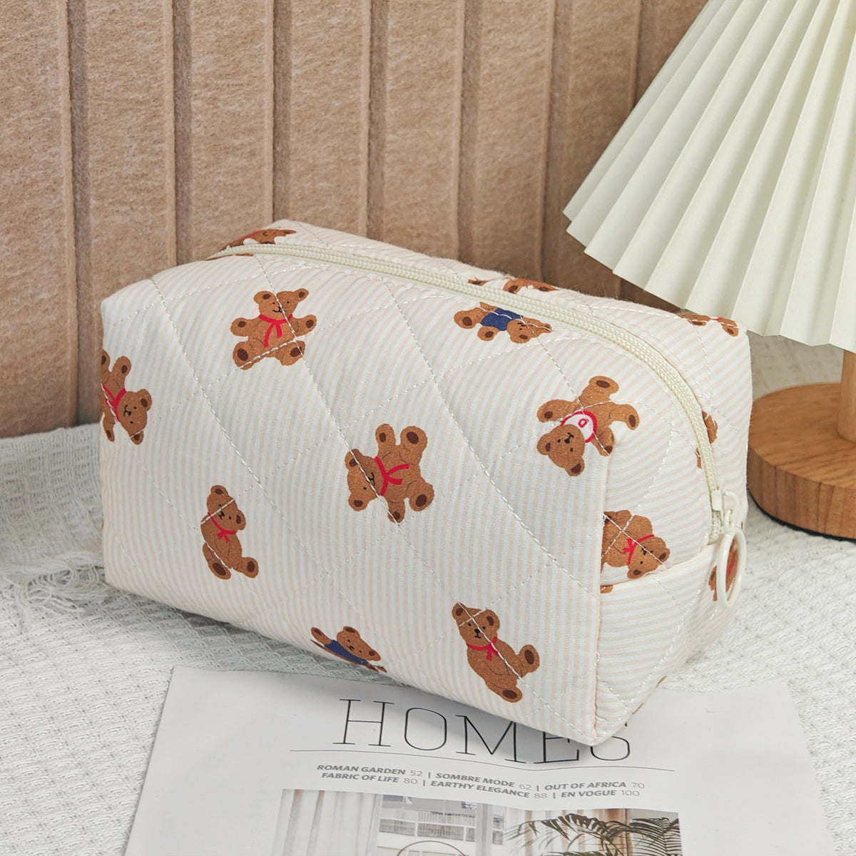 Bear Printing Vertical Large Capacity Portable Pillow Cosmetics Makeup Bag