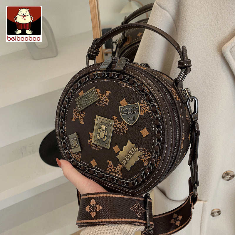Women's Source Texture Fashion Badge Round Bags