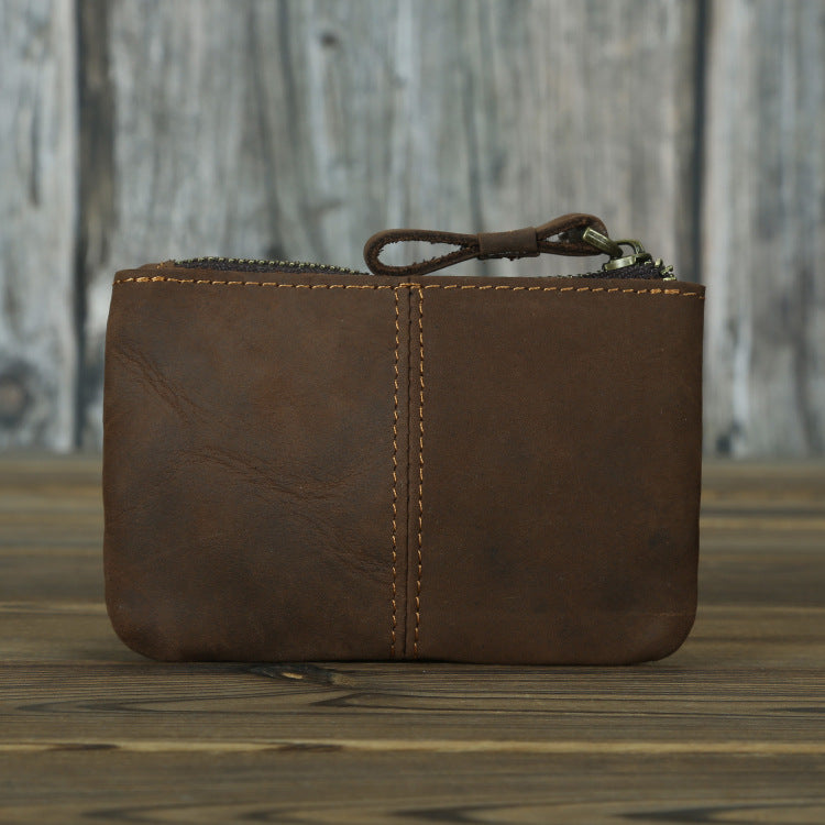 Women's & Men's Retro Crazy Horse Leather Genuine Mini Short Zipper Korean Card Holder