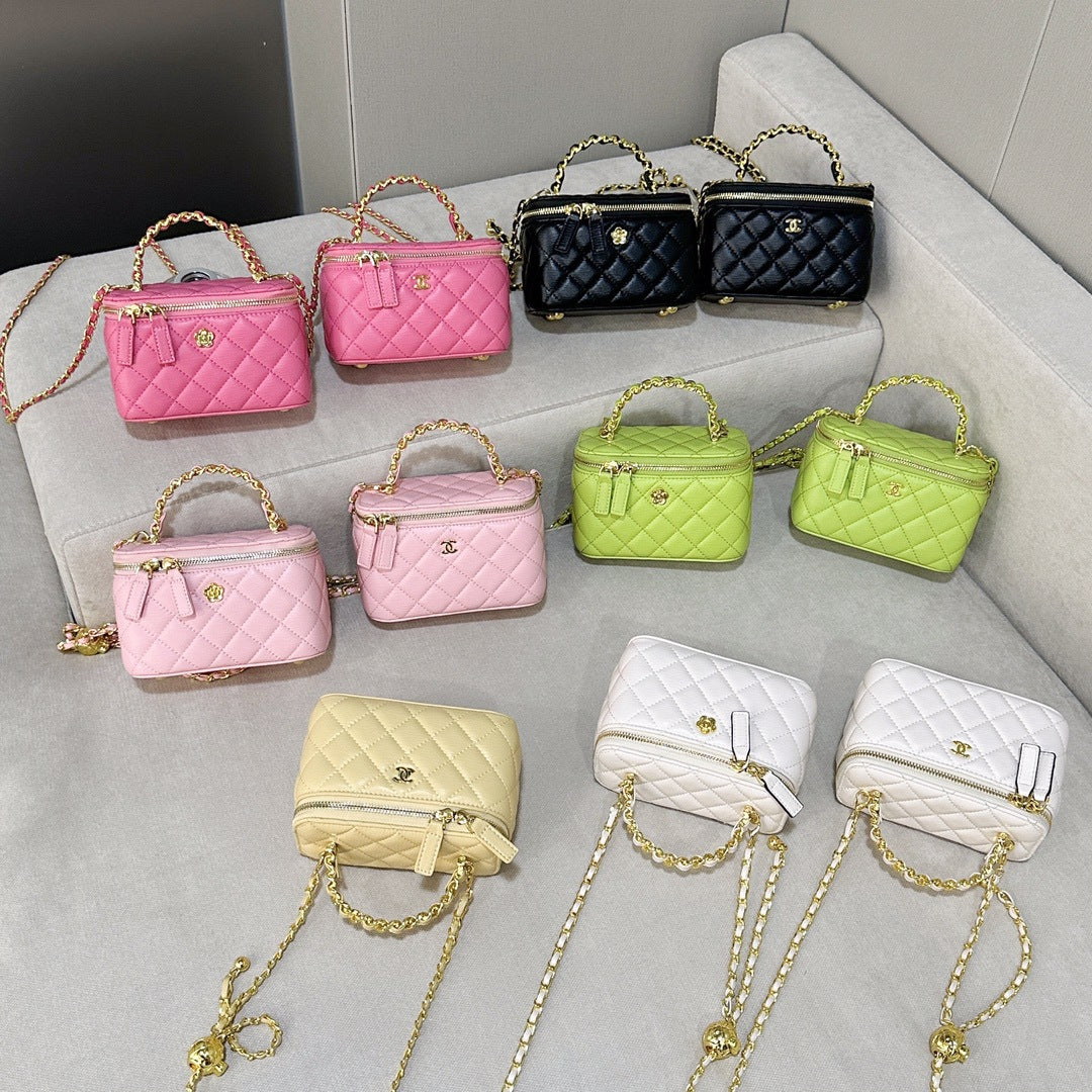 Women's Style Genuine Leather Diamond Chain Portable Box Women's Messenger Bag