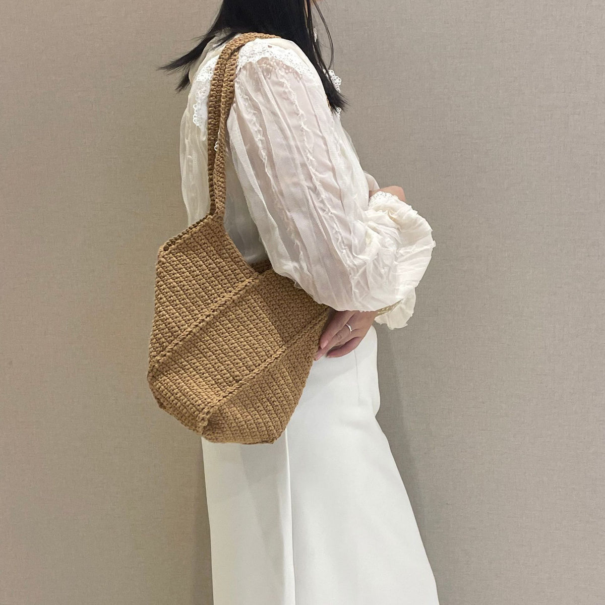 Versatile Knitted One Twill Woven Simple Cotton String Women's Shoulder Bag