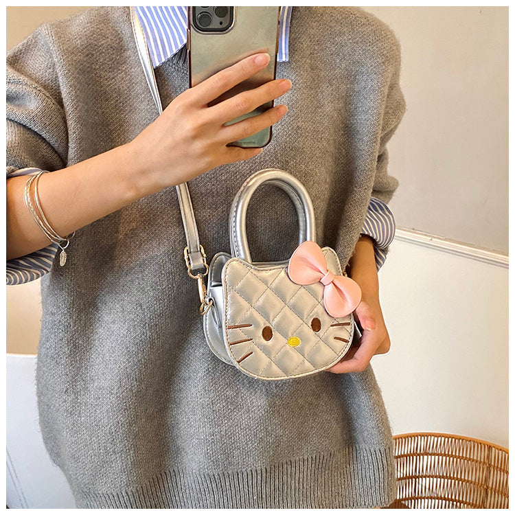 Women's Fashion Cartoon Bow Mini Hand Style Rhombus Women's Shoulder Bag