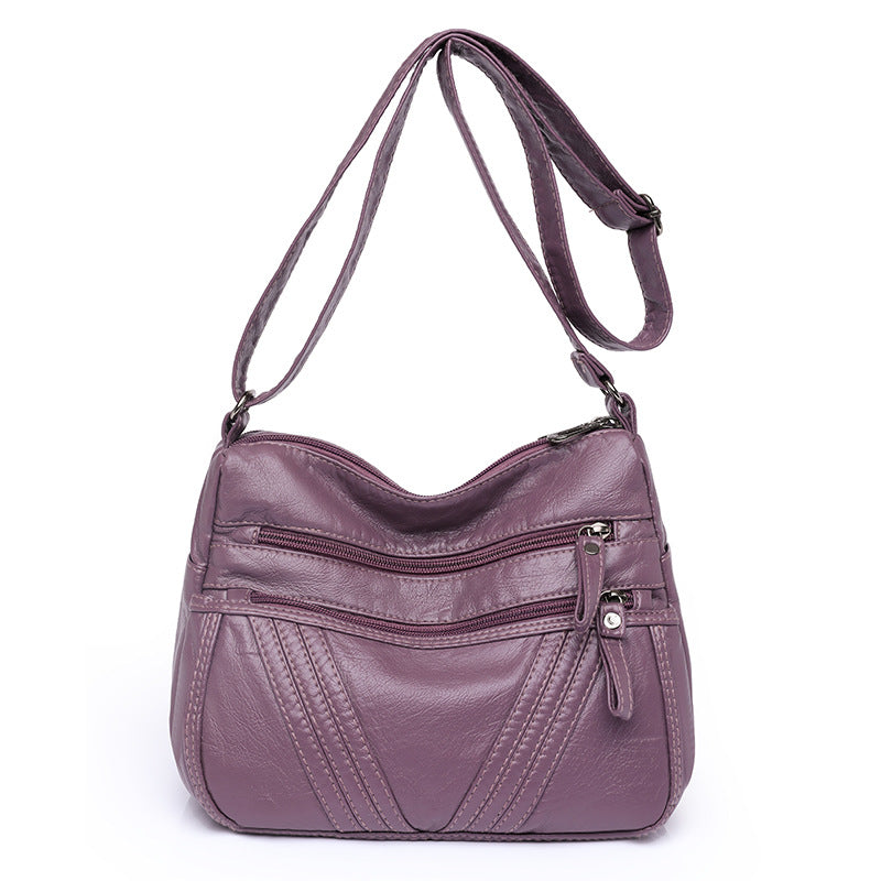 Women's Street Fashion Mom Washed Leather Large Shoulder Bags