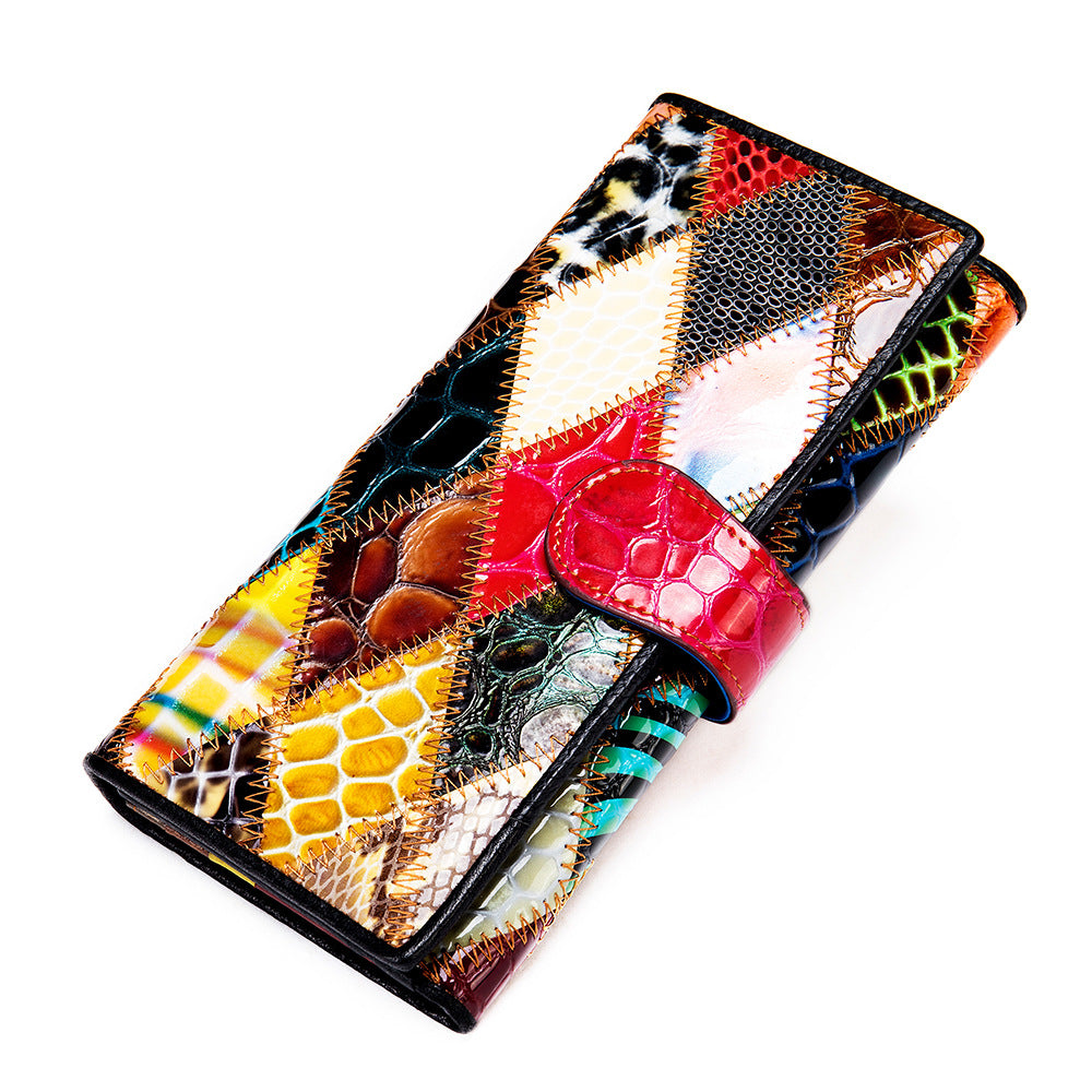 Women's Lady Long Colored Mosaic Zipper Genuine Ladies Wallets