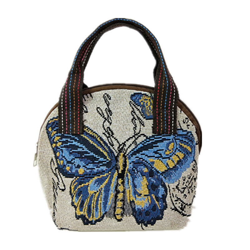 Canvas Embroidered Shell Shape Mobile Change Grocery Handbags