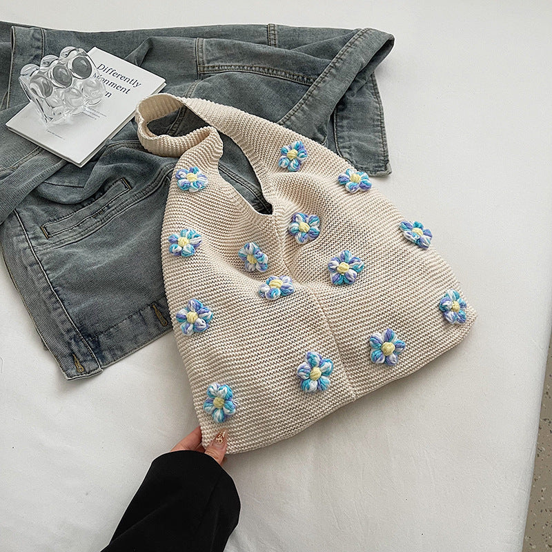 Women's Flower One Loose Feeling Wool Knitted Hand Carrying Simple Women's Shoulder Bag