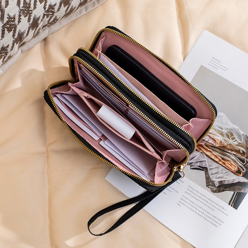 Long Fashion Double Zipper Textured Clutch Ladies Wallet
