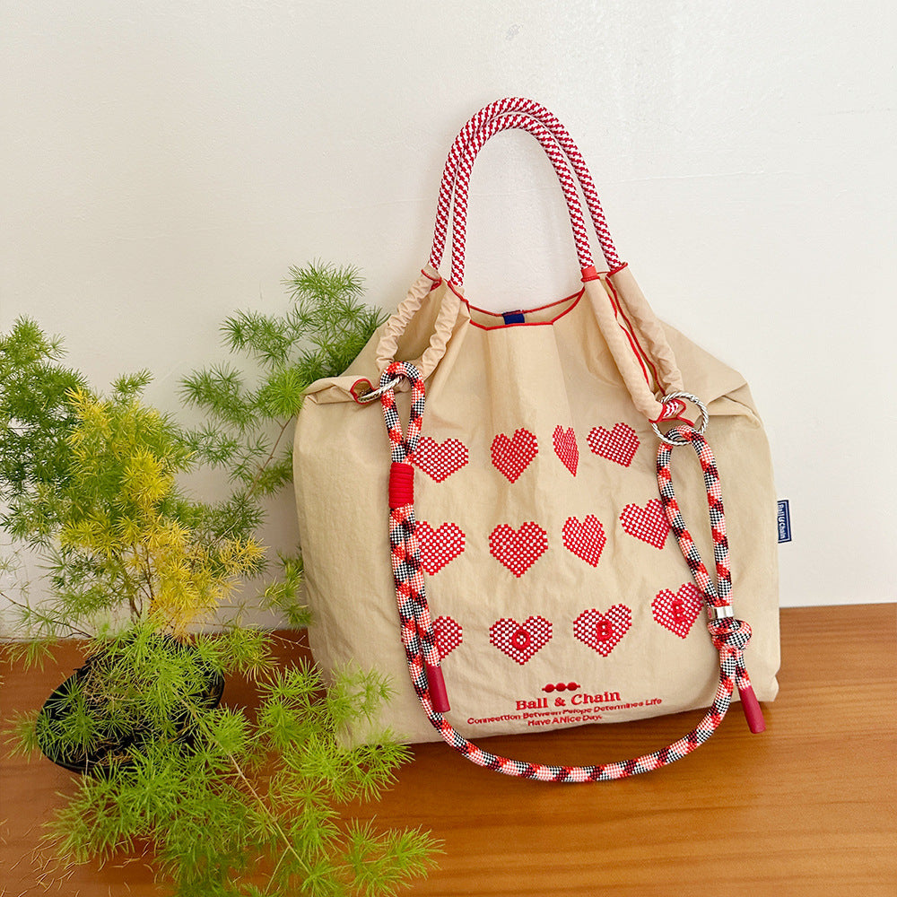 Embroidered Shopping With Flowers Plants On The Upper Body Niche Women's Shoulder Bag