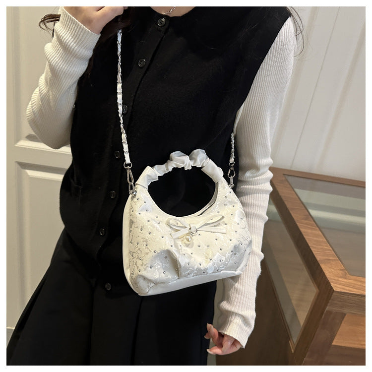 Women's Diamond Bow Western Style Chain Pleated Handbags