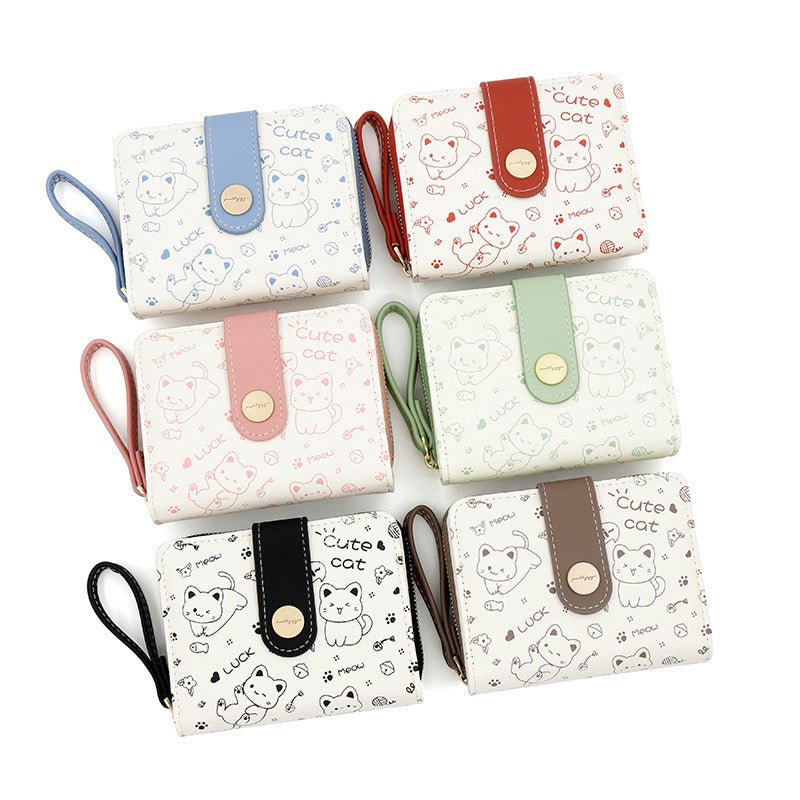 Women's Short Simple Cute Kitten Clutch Ladies Wallet