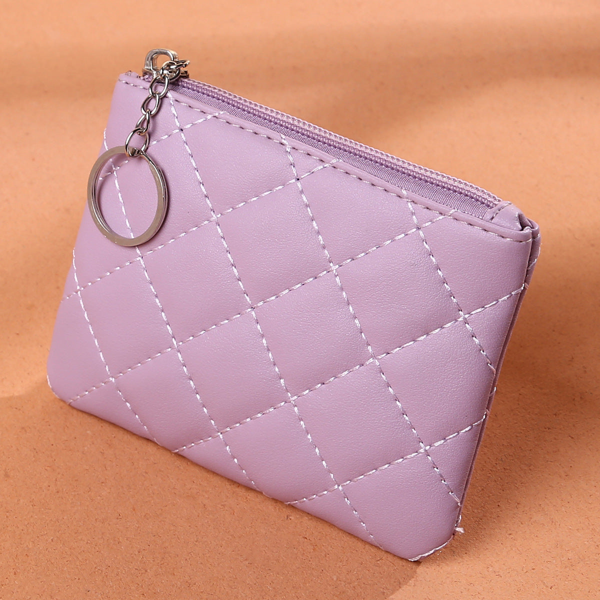 Women's Rhombus Embroidery Short Mini Zip Solid Coin Purses