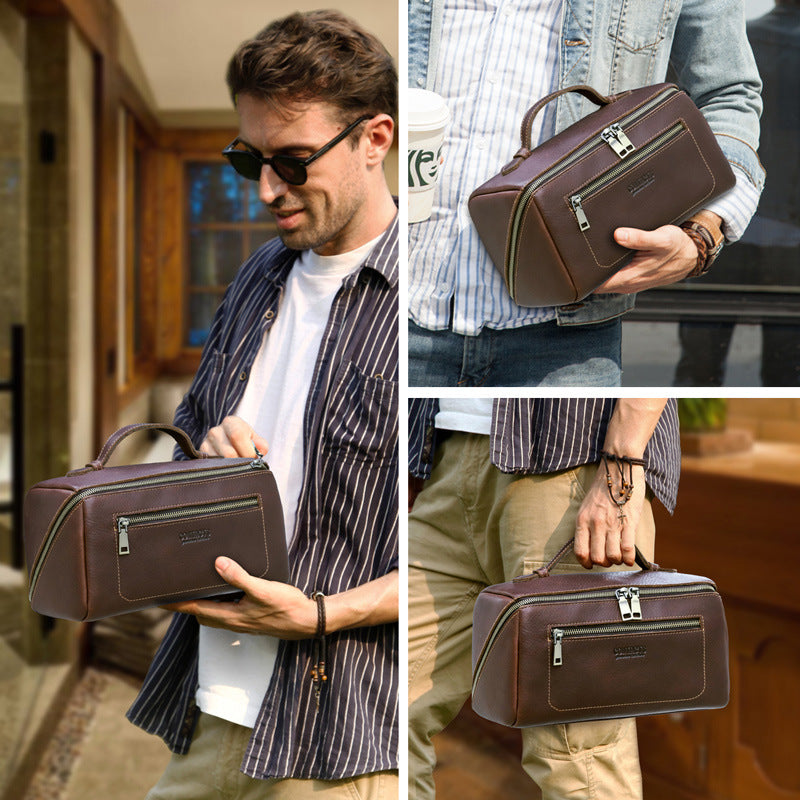 Angel Full Grain Top Layer Cowhide Unisex Multifunctional Storage Real Makeup Bag
