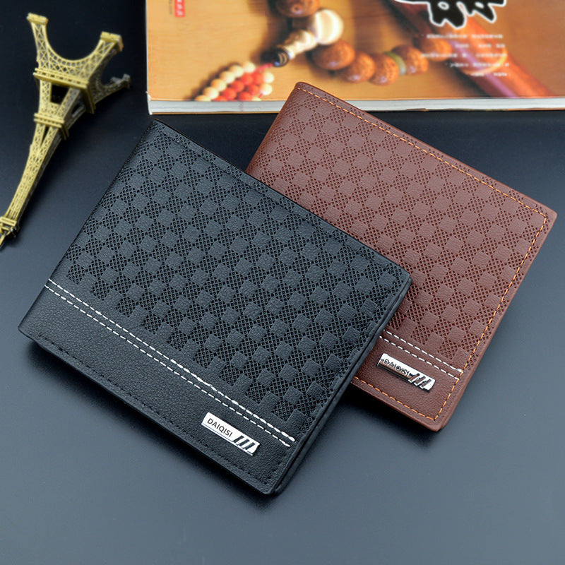 Men's Chic Simple Plaid Thin Male Youth Large Capacity Horizontal Soft Men's Wallet