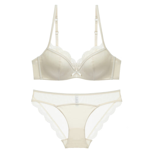 Women's French Style Thin Underwear Glossy Lace Lingerie Sets