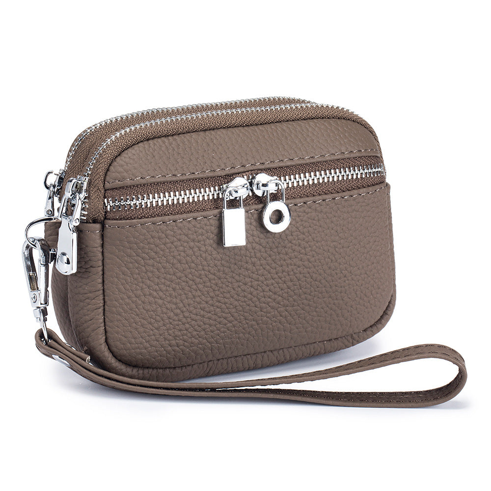 Women's Leather Large Capacity Double Zipper Hand Coin Purses
