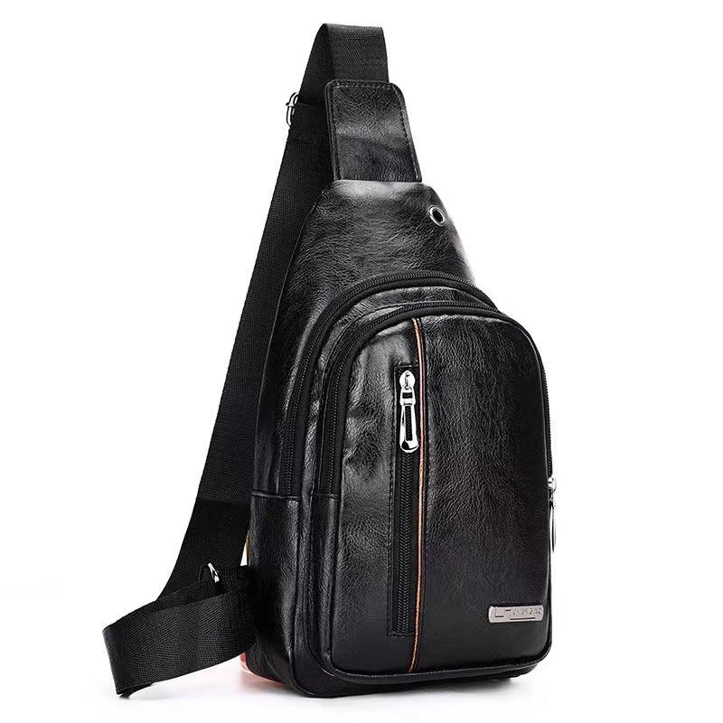 Men's Fashion Large Capacity Leisure Soft Leather Men's Chest Bags