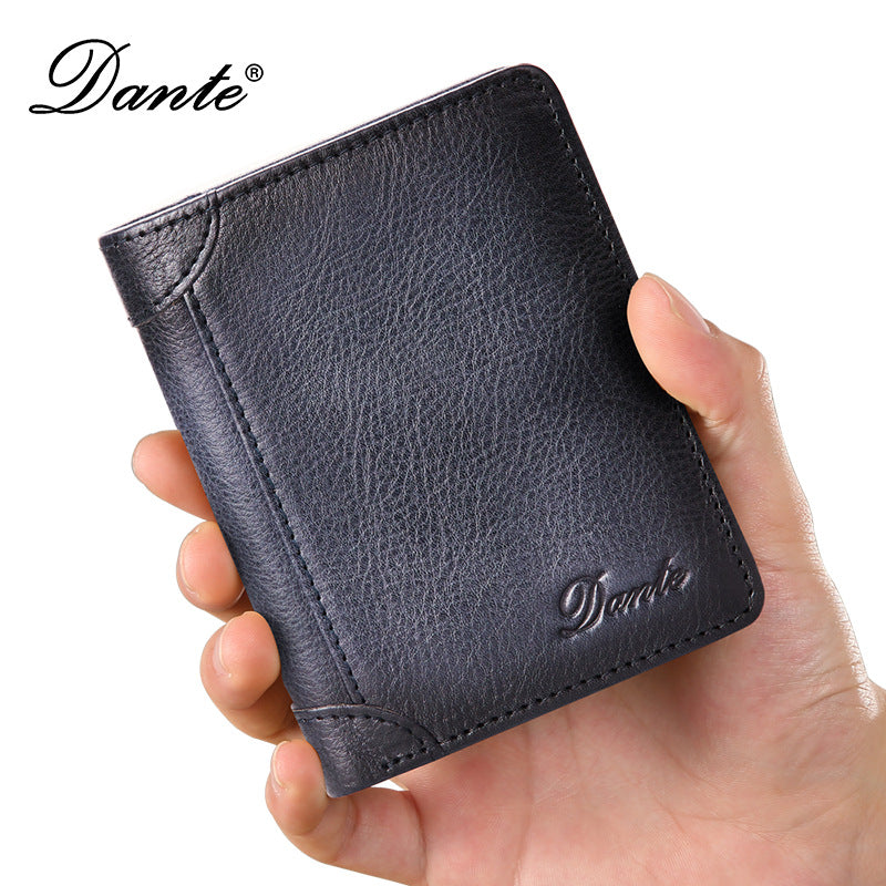 Men's Genuine Leather Swiping Vertical Three-fold Vintage Men's Wallets