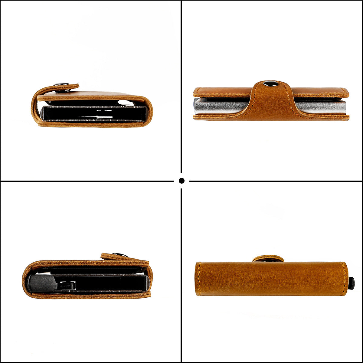 Retro Crazy Horse Leather Automatic Aluminum Card Holder