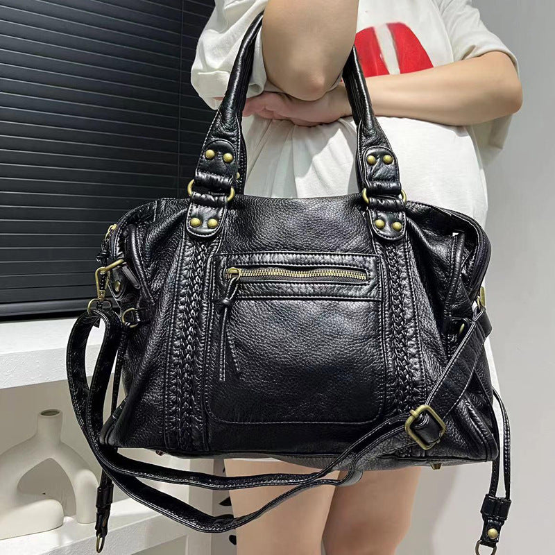 Fashion Retro Portable Washed Soft Motorcycle Large Bags