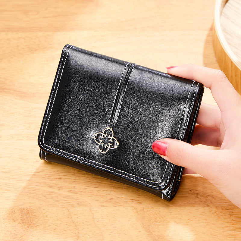 Stylish Women's Short Three-fold Retro Thin Ladies Wallets