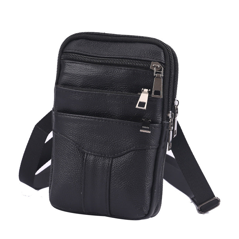 Men's Mobile Leather Pocket Portable Double Zipper Men's Waist Packs