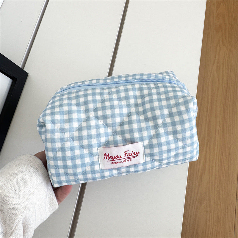 Quilted Blue Plaid Clutch Large Capacity Bags