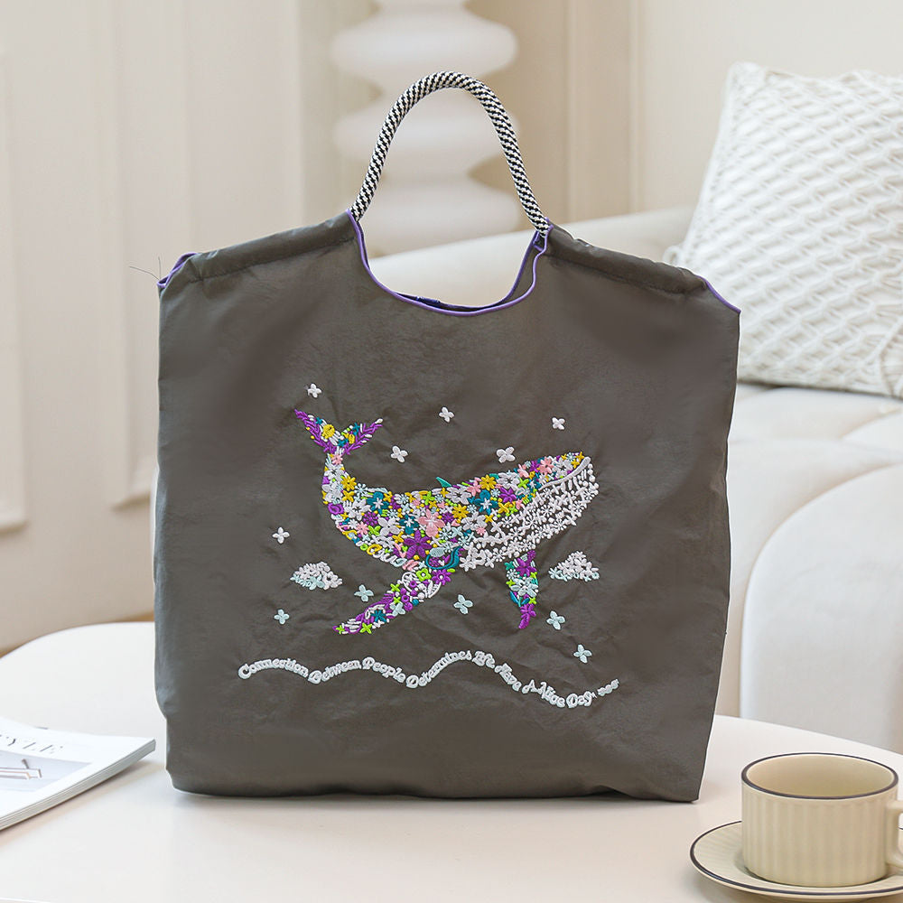 Women's Summer Needle Embroidery Nylon Large Capacity Shoulder Bags