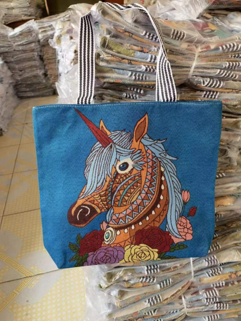 Women's Ethnic Style Canvas Large Jacquard Embroidered Elephant Versatile Shoulder Bags