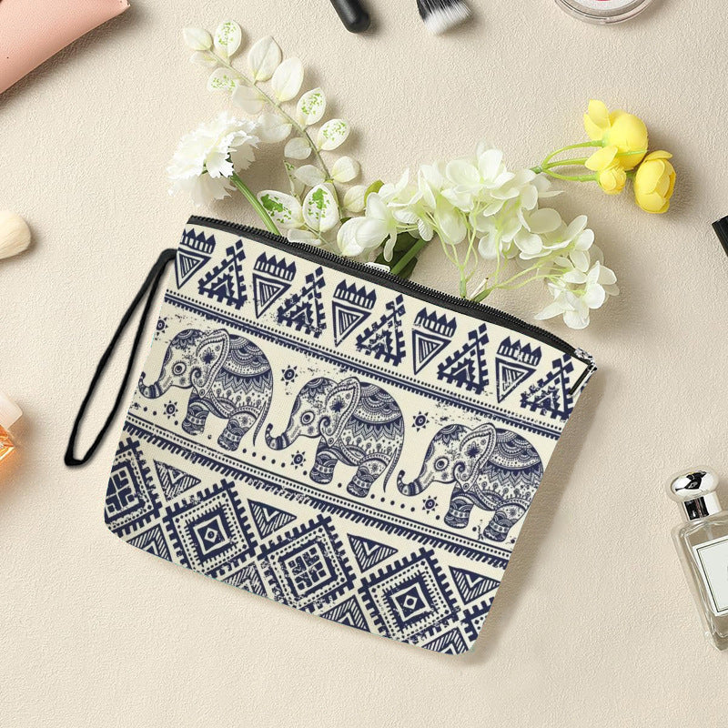 Geometric Elephant Printed Large Capacity Storage Portable Makeup Bag
