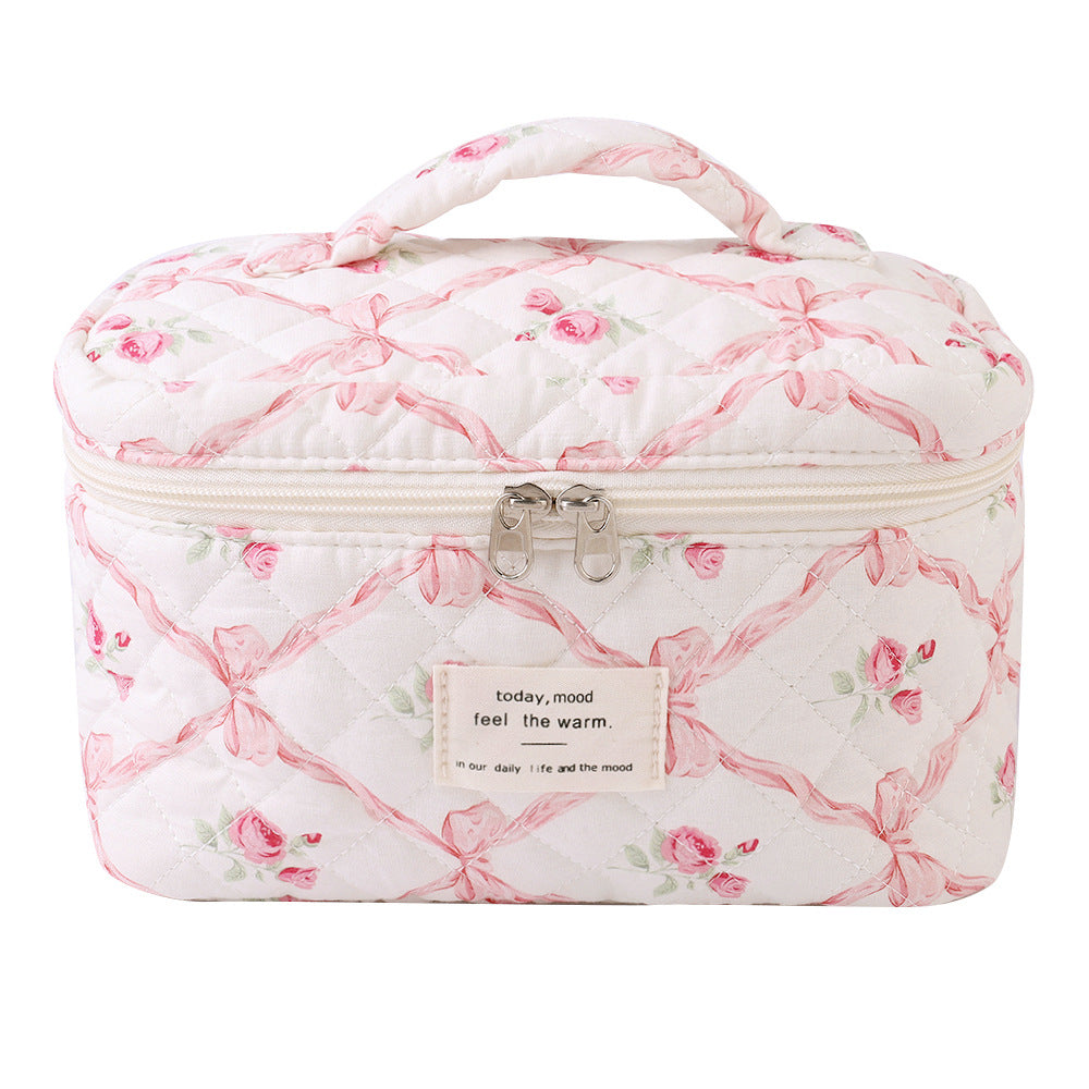 Women's Cotton Large Capacity Niche Portable Toiletry Floral Makeup Bag