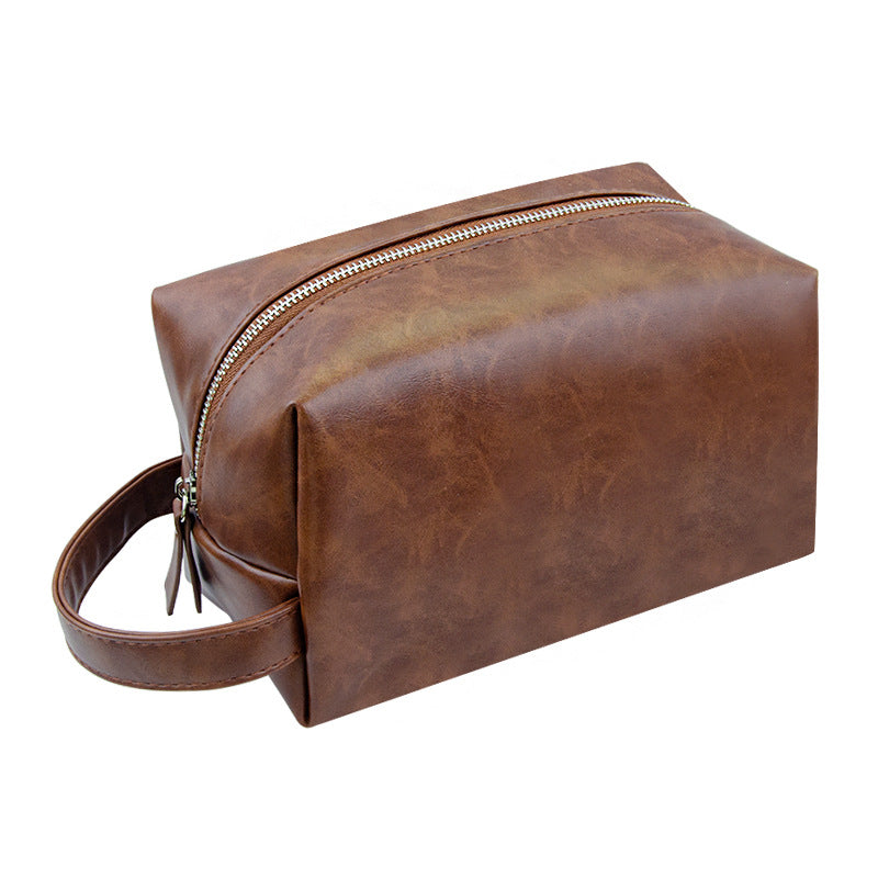 Crazy Horse Leather Large Capacity Portable Wash Makeup Bag