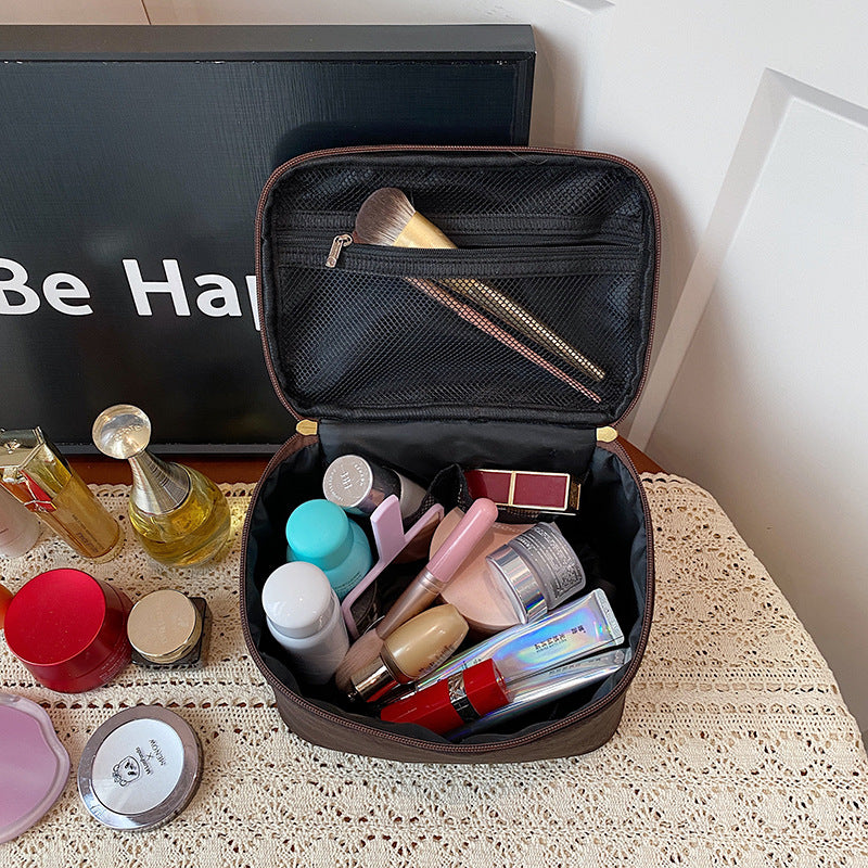 Leather Solid Color Retro Large Capacity Storage Makeup Bag