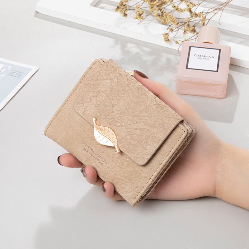 Women's Short Simple Vintage Frosted Leaf Fashion Ladies Wallet