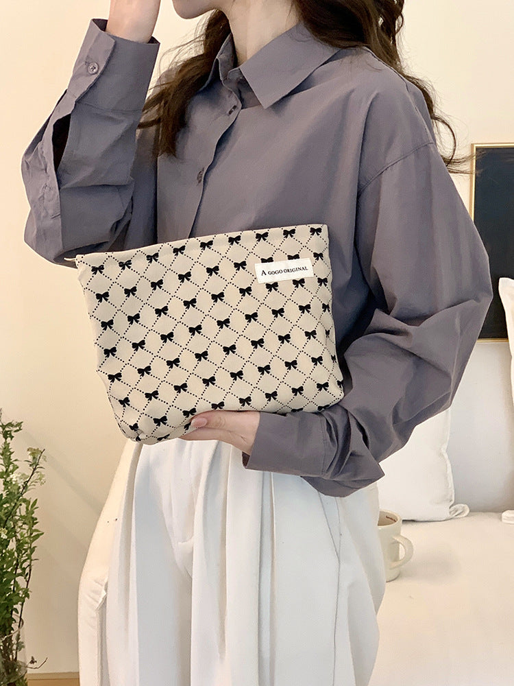 Sweet Bow Portable Toiletry Clutch Canvas Cosmetic Bags