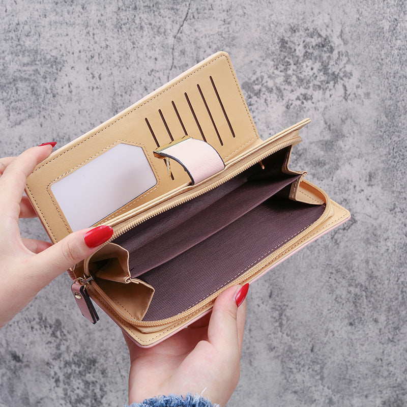Women's Korean Leaf Hollow Long Zipper Hasp Clutch Ladies Wallet