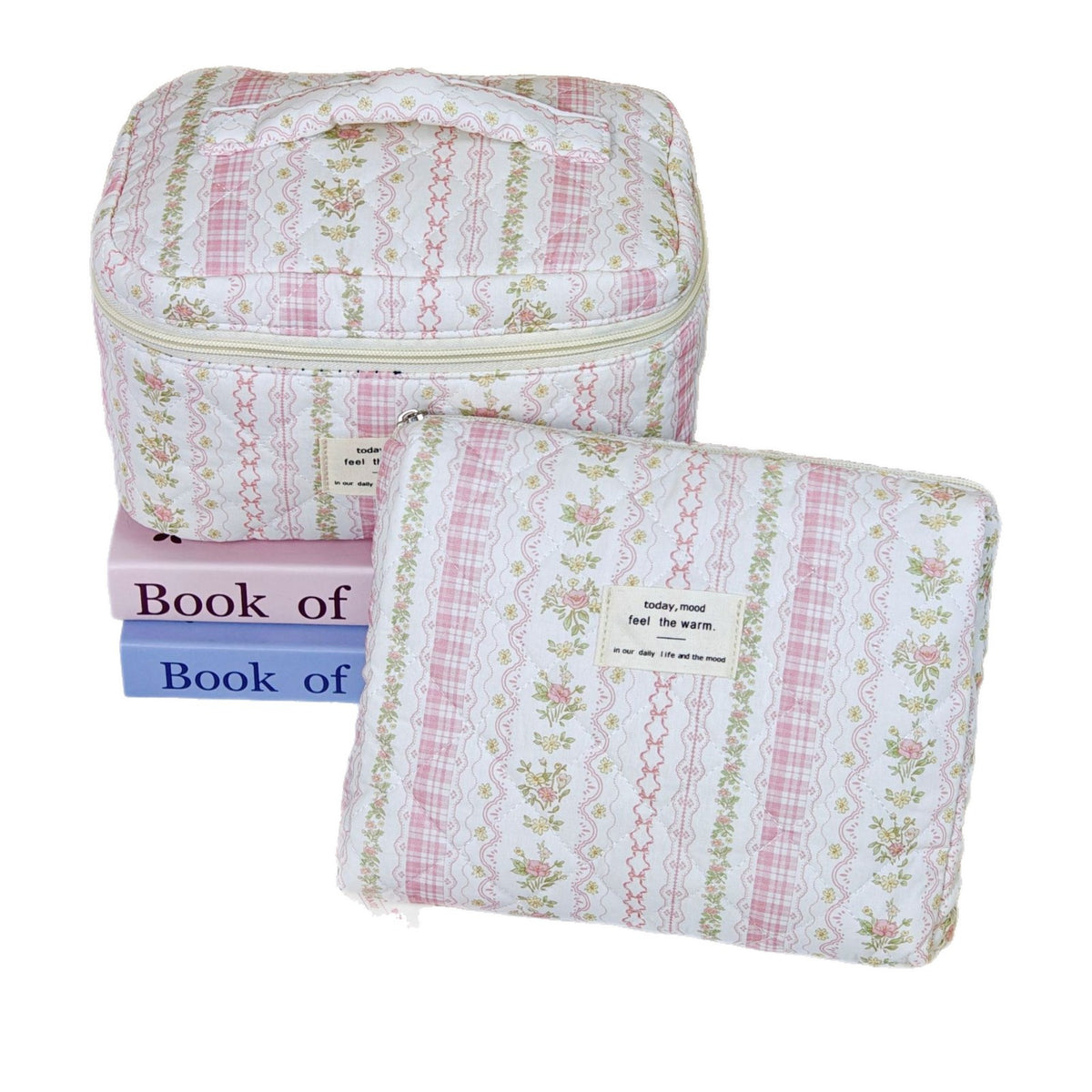 Women's Large Capacity Portable Floral Wash Quilted Cotton Pencil Makeup Bag