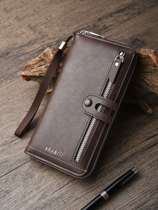 Men's Long Multiple Slots Zipper Green Men's Wallets