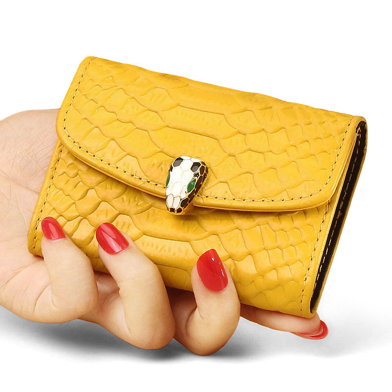 Women's Layer Cowhide Snake Pattern Exquisite Large Card Holder
