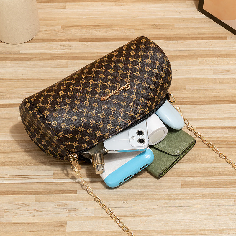 Simple Round Rhombic Pattern Cloth Chain Shoulder Bags