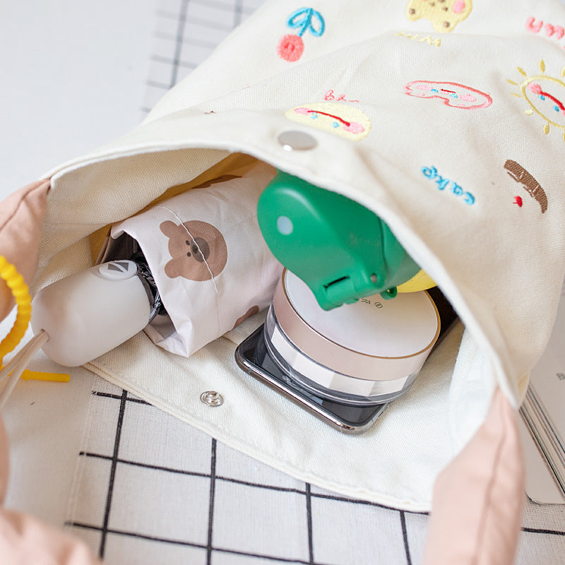 Embroidered Canvas Female Lunch Box Hand Handbags