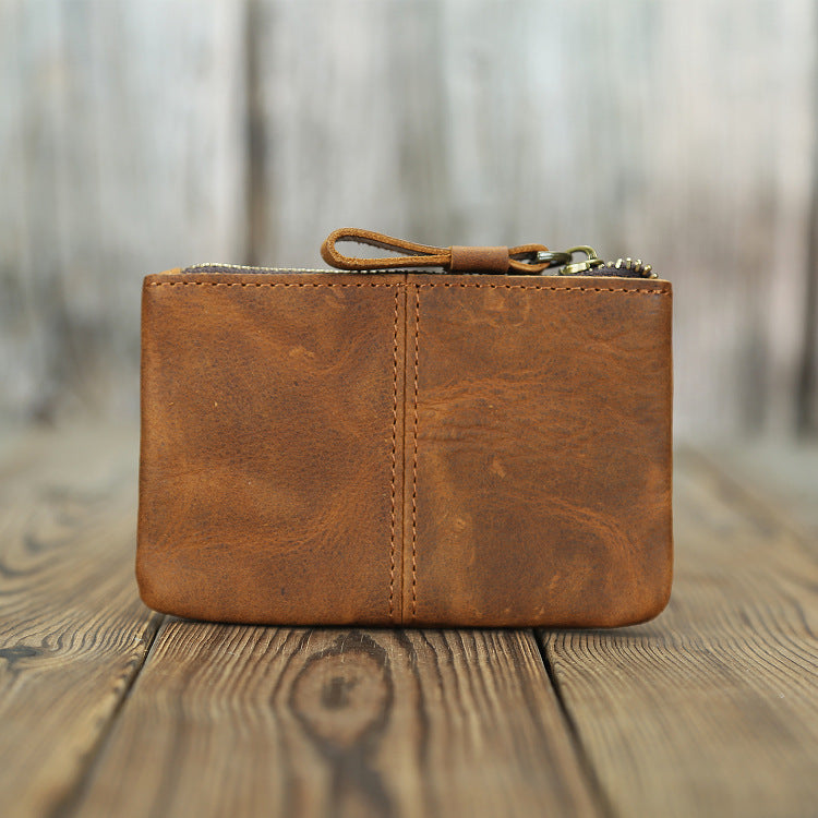 Women's & Men's Retro Crazy Horse Leather Genuine Mini Short Zipper Korean Card Holder