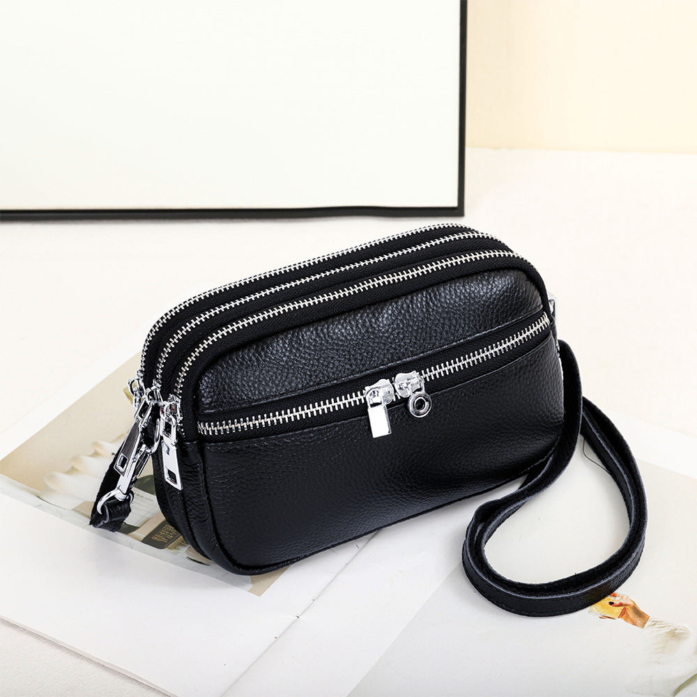 Women's Genuine Leather Fashionable Large Capacity Zip Small Square Bags