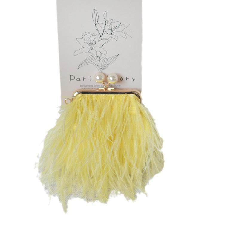 Women's Affordable Luxury Style Niche Furry Dinner Mini Ostrich Fashion Clutch Purses
