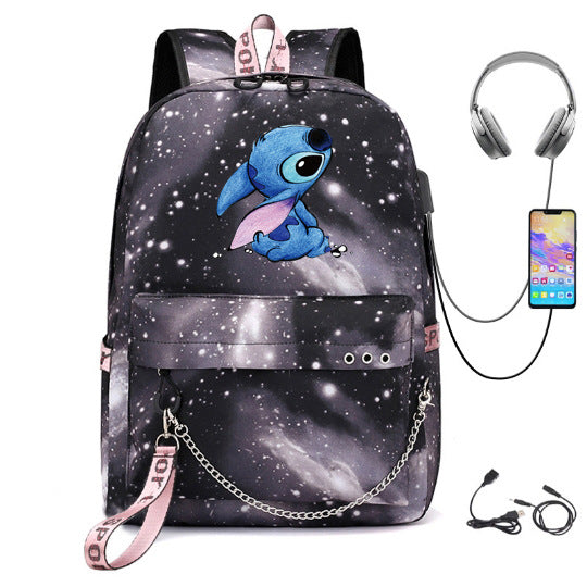 Star Stitch Pattern Iron Chain Ribbon Backpacks